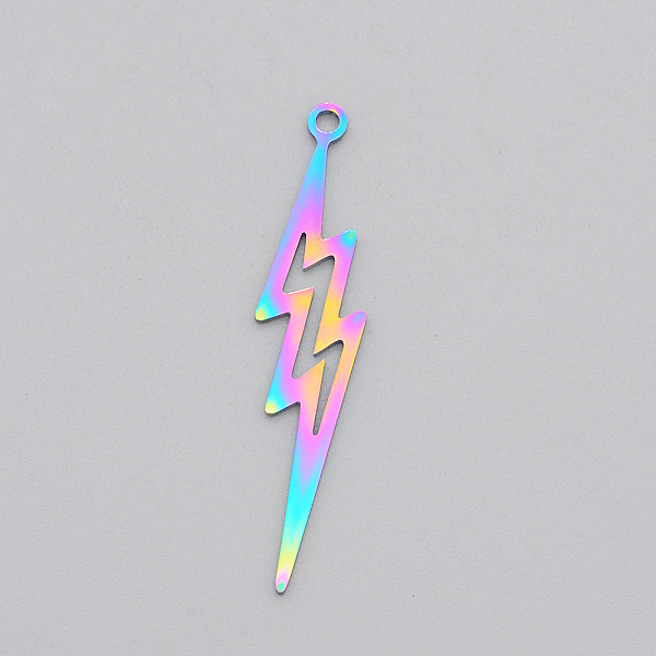 

PandaHall Ion Plating(IP) 201 Stainless Steel Pendants, Laser Cut, Lightning, Rainbow Color, 38x8.5x1mm, Hole: 1.6mm 201 Stainless Steel...