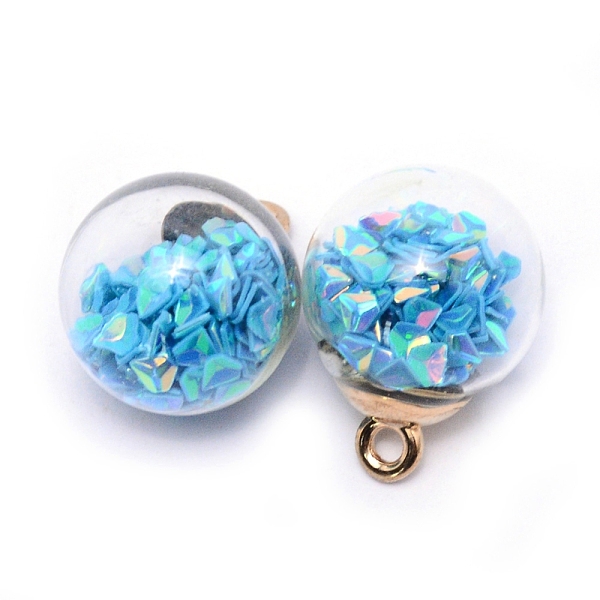 

PandaHall Transparent Glass Globe Pendants, with Glitter Sequins inside and CCB Pendant Bails, Round, Deep Sky Blue, 20.5x16mm, Hole: 2.5mm...