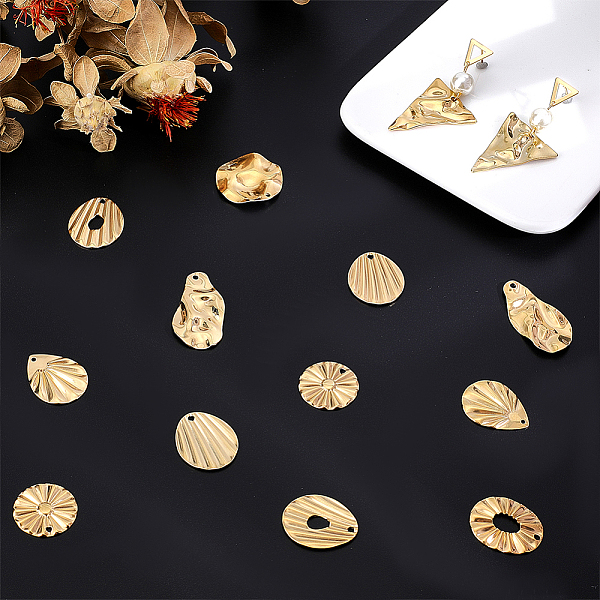 

PandaHall Unicraftale 20Pcs 10 Style Textured 201 Stainless Steel Pendants, Mixed Shapes, Golden, 18~32.5x16~23.5x0.5~1mm, Hole: 1.2~1.7mm...