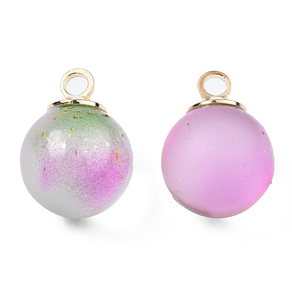 

PandaHall Two Tone Transparent Spray Painted Glass Pendants, with Light Gold Plated Brass Loop, Frosted, with Glitter Powder, Round, Violet..., Purple