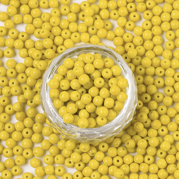 

PandaHall Opaque Colours Glass Beads, Round, Yellow, 4x3mm, Hole: 1mm, about 4500pcs/bag Glass Round Yellow
