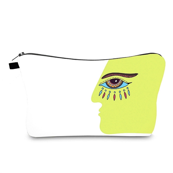 PandaHall Evil Eye Theme Polyester Cosmetic Pouches, with Iron Zipper, Waterproof Clutch Bag, Toilet Bag for Women, Rectangle, White...