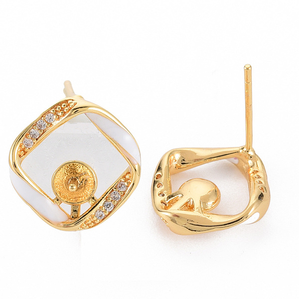 

PandaHall Brass Micro Pave Clear Cubic Zirconia Stud Earring Findings, for Half Drilled Bead, Nickel Free, with Enamel, Real 18K Gold Plated..., White