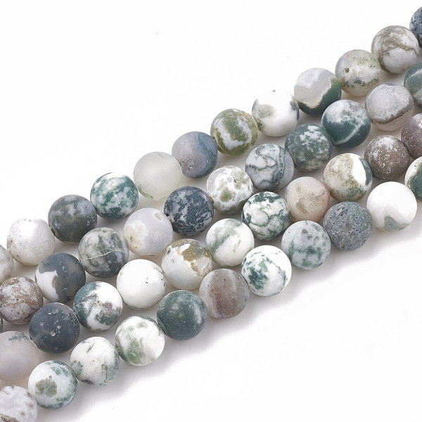 

PandaHall Natural Tree Agate Beads Strands, Frosted, Round, 8~8.5mm, Hole: 1mm, about 47pcs/strand, 15.5 inch Tree Agate Round