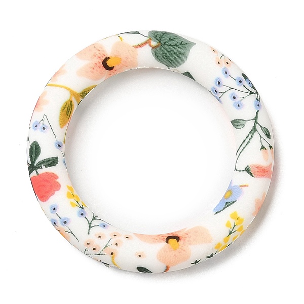 

PandaHall Food Grade Eco-Friendly Silicone Pendants, Ring with Flower Pattern, White, 65x10mm, Hole: 4mm Silicone Ring White