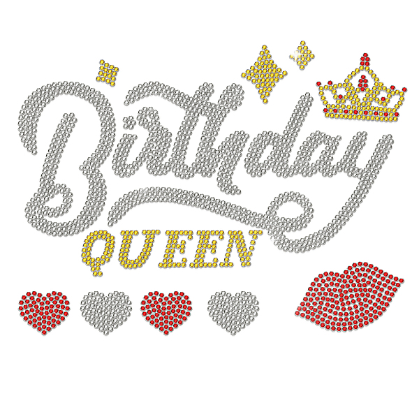 

PandaHall MAYJOYDIY Birthday Queen Iron on Transfers Rhinestone Heat Transfer Decal Bling Patch Crown Heart Lip Pattern Crystal DIY Birthday..., Red
