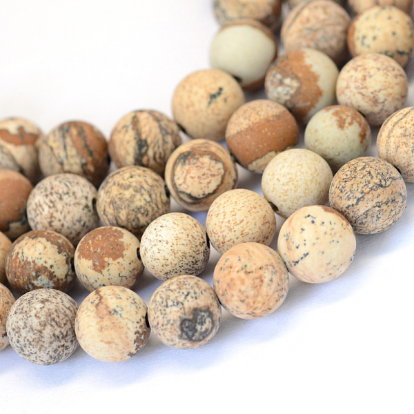 

PandaHall Frosted Natural Picture Jasper Round Bead Strands, 8~8.5mm, Hole: 1mm, about 47pcs/strand, 15.5 inch Picture Jasper Round