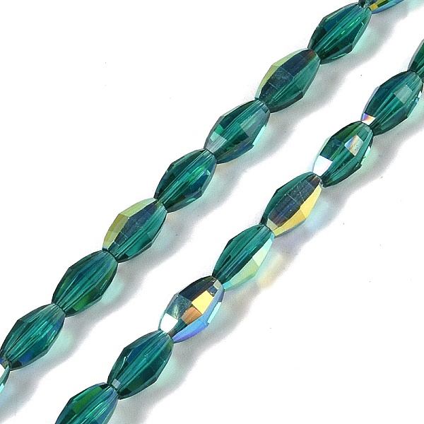 

PandaHall Electroplate Glass Beads Strands, AB Color Plated, Faceted, Oval, Dark Green, 7x4.5mm, Hole: 0.9mm, about 60pcs/strand, 17.32''...