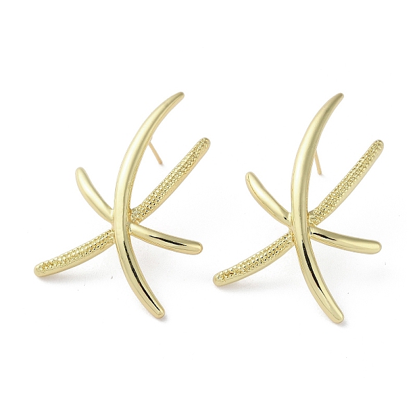 

PandaHall Rack Plating Brass Starfish Stud Earrings, Lead Free & Cadmium Free, Real 18K Gold Plated, 46.5x33mm Brass Starfish