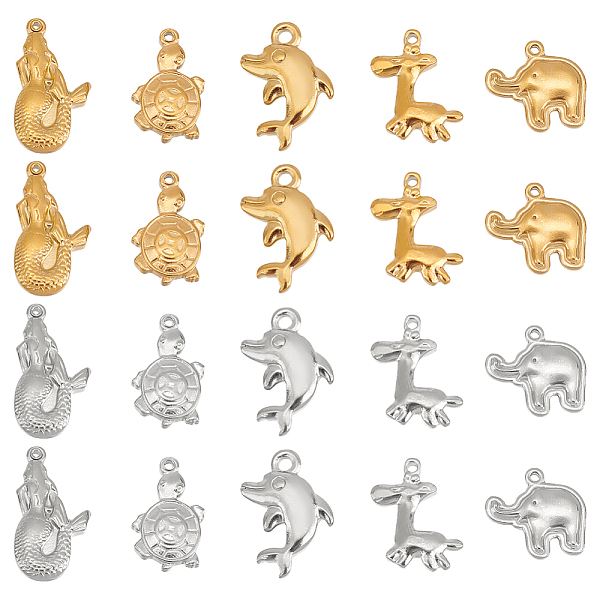 PandaHall UNICRAFTALE 10Pcs 10 Style Ocean Animals Charms 201 Stainless Steel Tortoise Pendants Elephant Charms Metal Dolphin Pendant...