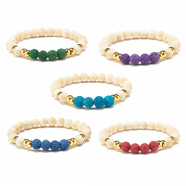 

PandaHall Natural Wood & Synthetic Lava Rock(Dyed) Round Beaded Stretch Bracelet, Essential Oil Gemstone Jewelry for Women, Mixed Color..., Multicolor