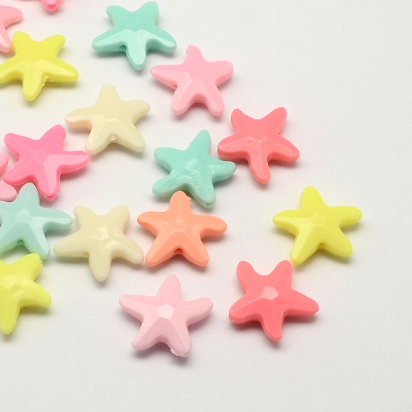 pandahall opaque acrylic beads, starfish/sea stars, mixed color, 21x20x6mm, hole: 2mm acrylic starfish multicolor
