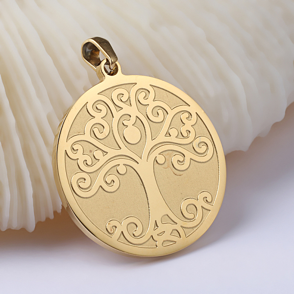 

PandaHall Flat Round with Tree of Life Ion Plating(IP) 201 Stainless Steel Pendants, Golden, 33x29.8x2mm, Hole: 3x7mm 201 Stainless Steel...