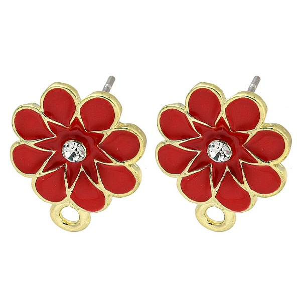 

PandaHall Rack Plating Alloy Stud Earring Finding, with Rhinestone, Cadmium Free & Nickel Free & Lead Free, Flower, Red, 16x12.5mm, Hole...