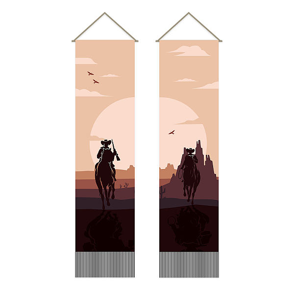 

PandaHall Polyester Wall Hanging Tapestry, for Bedroom Living Room Decoration, Rectangle, West Cowboy, 1160x330mm, 2pcs/set Polyester Human