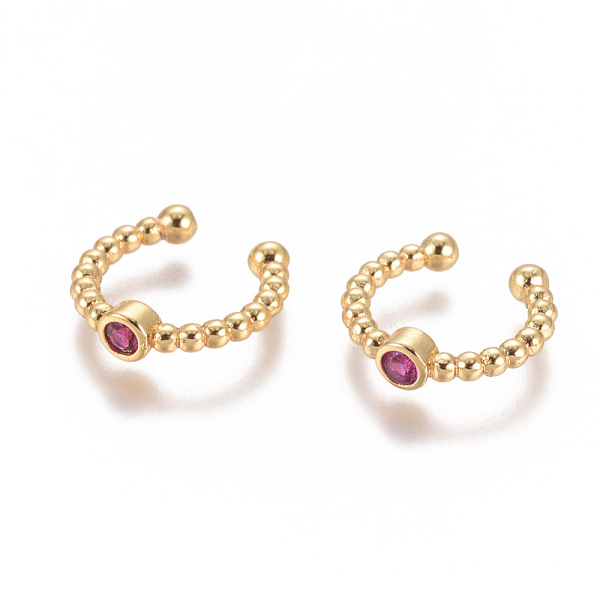 

PandaHall Golden Plated Brass Micro Pave Cubic Zirconia Cuff Earrings, Long-Lasting Plated, Deep Pink, 14.5~15x2~3mm Cubic Zirconia Pink