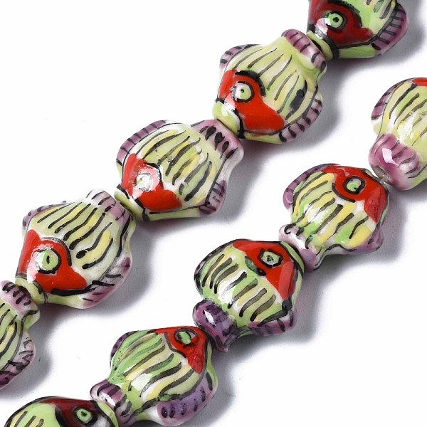

PandaHall Handmade Porcelain Ceramic Beads Strands, Famille Rose Style, Fish, Light Yellow, 15~16x14~15x6~8mm, Hole: 1.4mm, about...