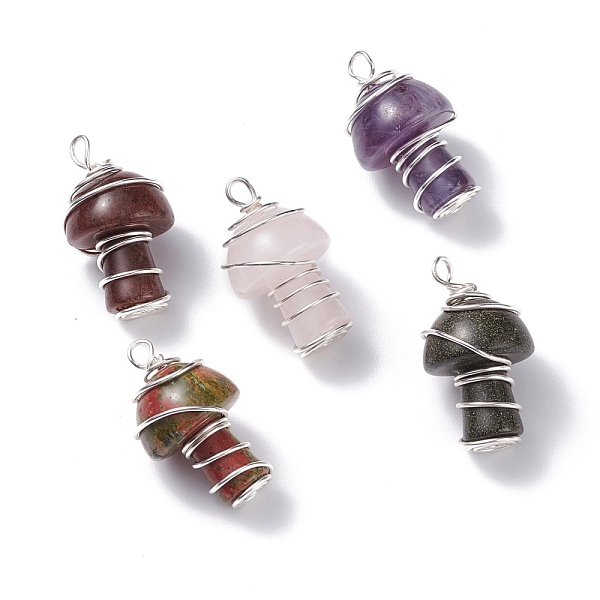 

PandaHall Natural Mixed Gemstone GuaSha Stone Pendants, with Eco-Friendly Copper Wire Wrapped, Mushroom, Silver, 28x17mm, Hole: 2.5mm Mixed..., Multicolor