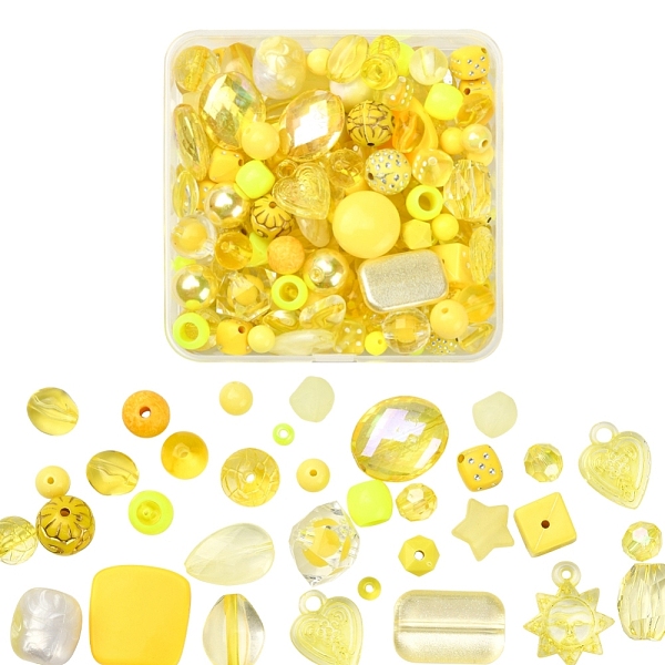 

PandaHall 100G Acrylic Beads, Mixed Shapes, Yellow, 5.5~28x6~20x3~11mm, Hole: 1~5mm Acrylic Mixed Shapes Yellow