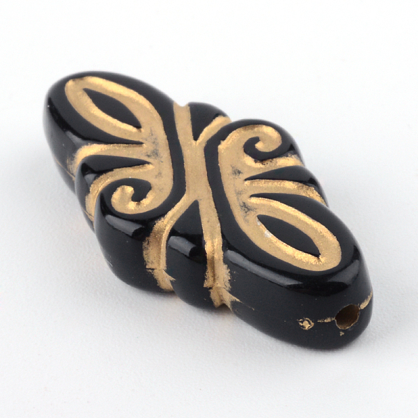 

PandaHall Rhombus Plating Acrylic Beads, Golden Metal Enlaced, Black, 30x14x5.5mm, Hole: 1mm, about 337pcs/500g Acrylic Rhombus Black