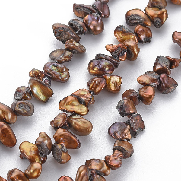 

PandaHall Natural Keshi Pearl Beads Strands, Cultured Freshwater Pearl, Dyed, Nuggets, Saddle Brown, 5~15x5~8x2~5mm, Hole: 0.5mm, about...