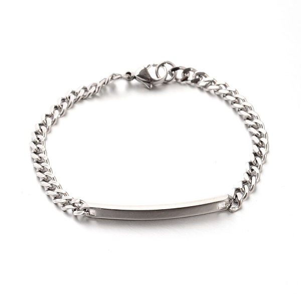 

PandaHall 304 Stainless Steel Curb Link Chain ID Bracelets, Faceted, Stainless Steel Color, 7-1/4 inch(185mm), 5mm 304 Stainless Steel