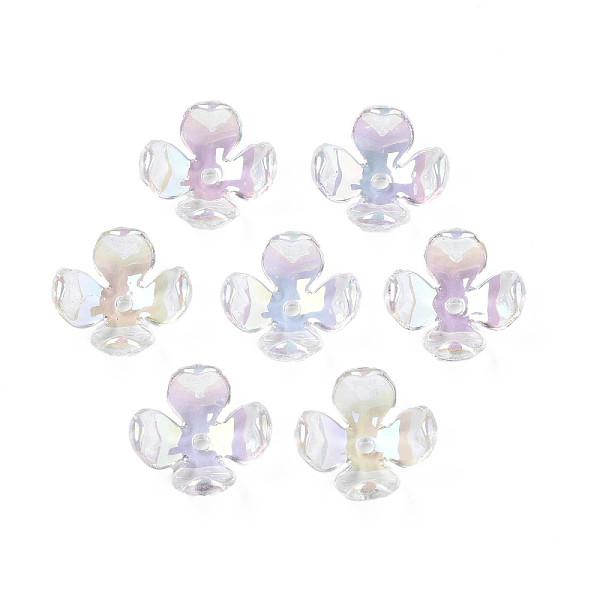 

PandaHall Transparent Acrylic Bead Caps, AB Color Plated, 4-Petal, Flower, Clear, 16.5x16.5x6.5mm, Hole: 1.6mm Acrylic Clear