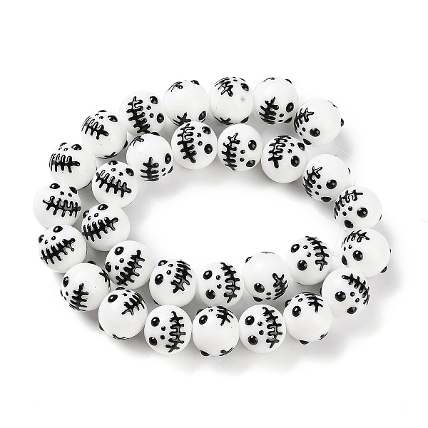 

PandaHall Halloween Themed Handmade Lampwork Beads Strands, with Enamel, Round, Skull, 12.5~13mm, Hole: 0.9mm, about 30pcs/strand, 13.98..., White