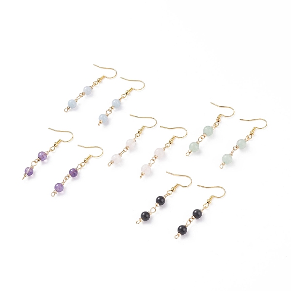 

PandaHall Natural Stone Round Beaded Dangle Earrings, 304 Stainless Steel Jewelry for Women, Golden, 49mm, Pin: 0.6mm Mixed Stone