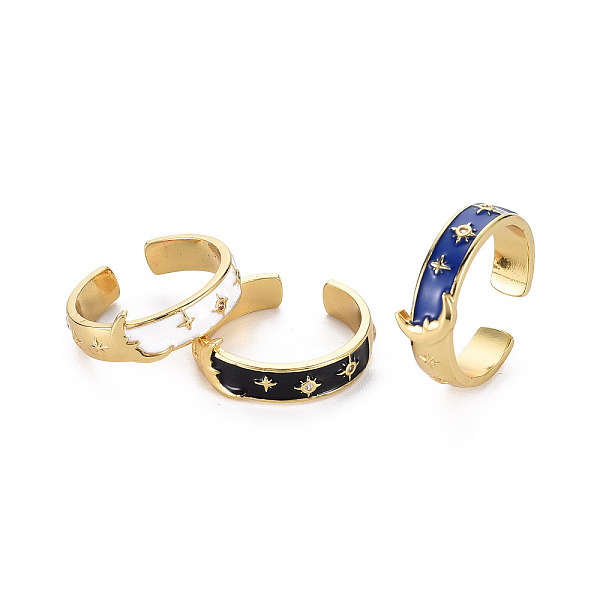 

PandaHall Real 16K Gold Plated Star & Moon Enamel Cuff Rings for Women, Brass Micro Pave Cubic Zirconia Open Rings, Cadmium Free & Nickel..., Multicolor