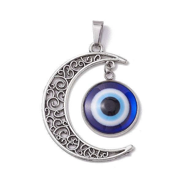

PandaHall Blue Evil Eye Resin Pendants, Tibetan Style Alloy Hollow Moon Charms, Antique Silver & Platinum, 41x31x4mm, Hole: 7.5x3.5mm...