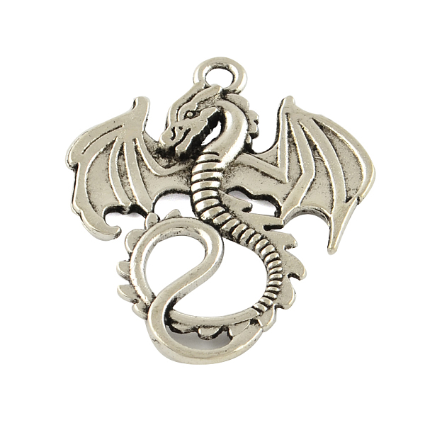 

PandaHall Tibetan Style Alloy Pendants, Dragon, Cadmium Free & Lead Free, Antique Silver, 34.5x27.5x2mm, Hole: 2.5mm, about 285pcs/1000g...