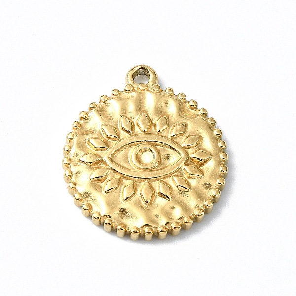 

PandaHall Ion Plating(IP) 304 Stainless Steel Pendants, Flat Round with Eye Charm, Real 18K Gold Plated, 17.5x15x2mm, Hole: 1.5mm 304...