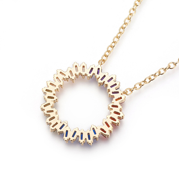 

PandaHall Brass Micro Pave Cubic Zirconia Pendant Necklaces, Circle, Colorful, Golden, 18.5 inch(47cm), 2.5mm Cubic Zirconia