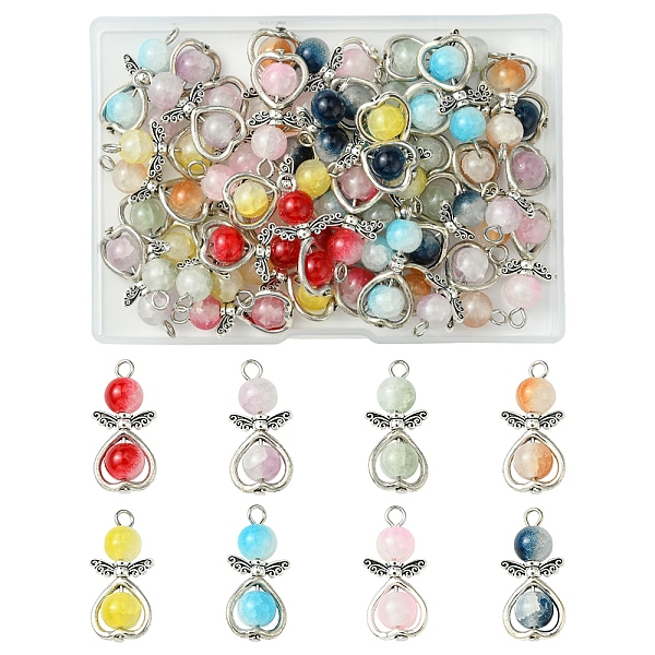 40個8色のエンジェルガラスペンダント.合金製金具付き