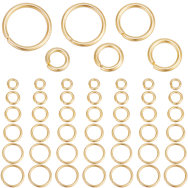 

PandaHall Beebeecraft 300Pcs 6 Styles 304 Stainless Steel Open Jump Rings, Round Ring, Real 24K Gold Plated, 18 Gauge, 5~10x1mm, Inner...