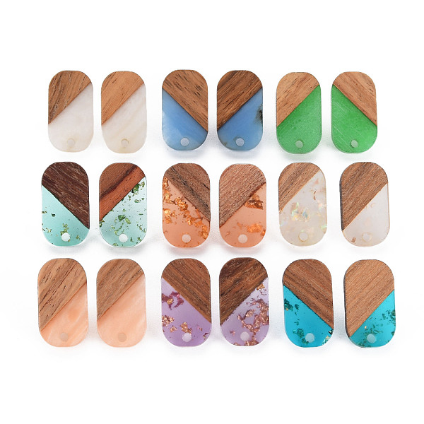 

PandaHall Two Tone Resin & Walnut Wood Stud Earring, with 304 Stainless Steel Pin and Hole, Oval, Mixed Color, 20x11.5mm, Hole: 2mm, Pin..., Multicolor