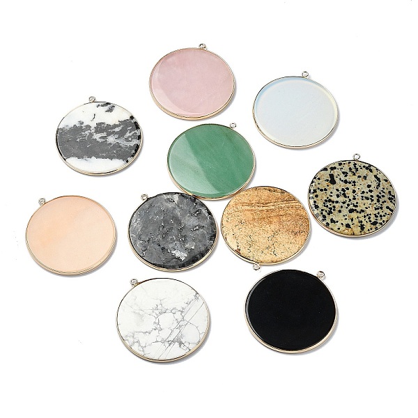 

PandaHall Natural & Synthetic Mixed Gemstone Big Pendants, with Golden Plated Brass Eadges, Flat Round Charms, 55x51x3mm, Hole: 1.6mm Mixed...