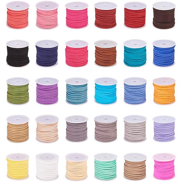 

PandaHall 30 Rolls 3mm Lace Faux Leather Suede Beading Cords Velvet String 30 Colors 5.5 Yard Each for Jewelry Making Faux Suede Multicolor