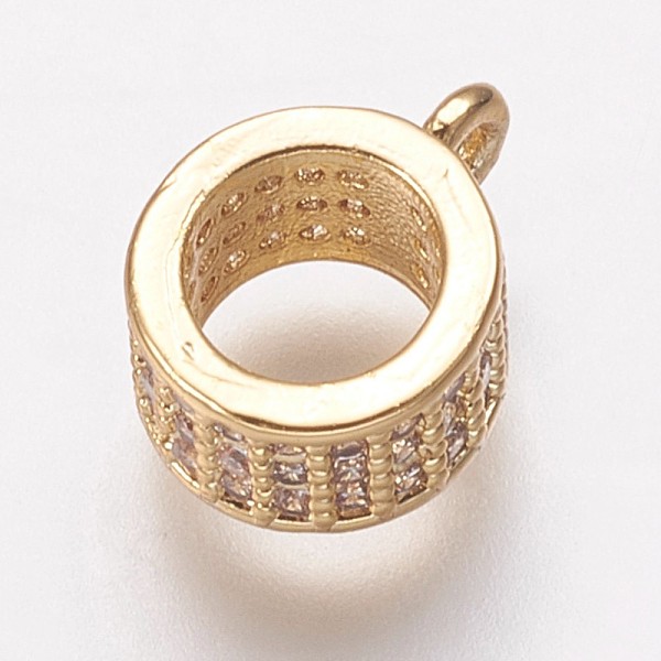 

PandaHall Brass Cubic Zirconia Tube Bails, Loop Bails, Bail Beads, Ring, Clear, Golden, 9.5x7.5x4mm, Hole: 1mm Brass+Cubic Zirconia Ring...
