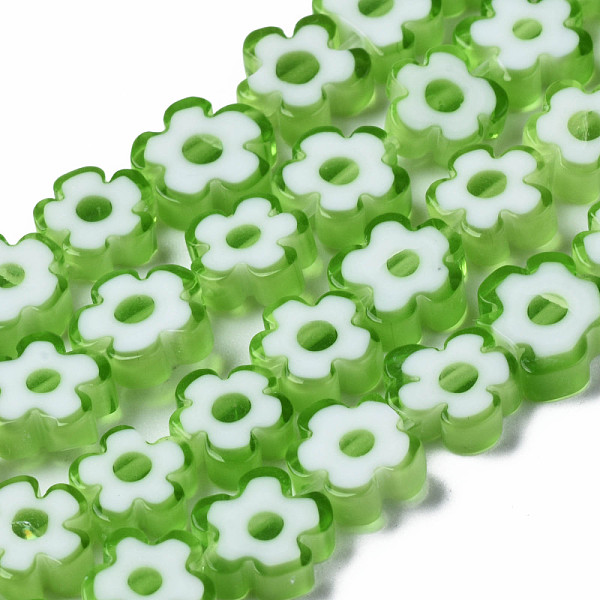 

PandaHall Handmade Millefiori Glass Bead Strands, Flower, Pale Green, 7.5~9x3mm, Hole: 1mm, about 55~57pcs/strand, 15.55 inch~15.94 inch...