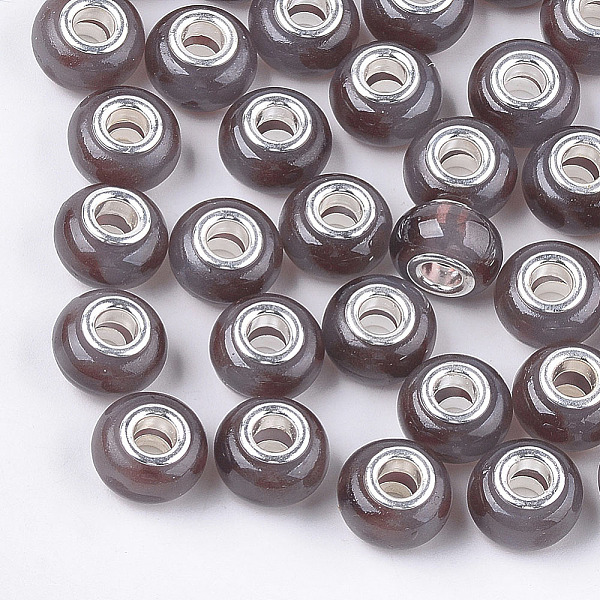 

PandaHall Resin European Beads, Large Hole Beads, with Silver Color Plated Brass Cores, Rondelle, Light Grey, 14x8.5~9mm, Hole: 5mm...