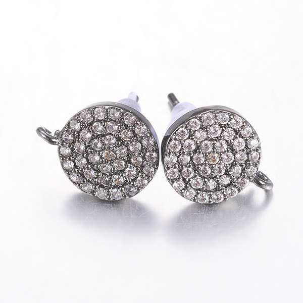 

PandaHall Brass Micro Pave Cubic Zirconia Stud Earring Findings, with Loop, Lead Free & Cadmium Free, Flat Round, Clear, Gunmetal, 11x9x2mm...