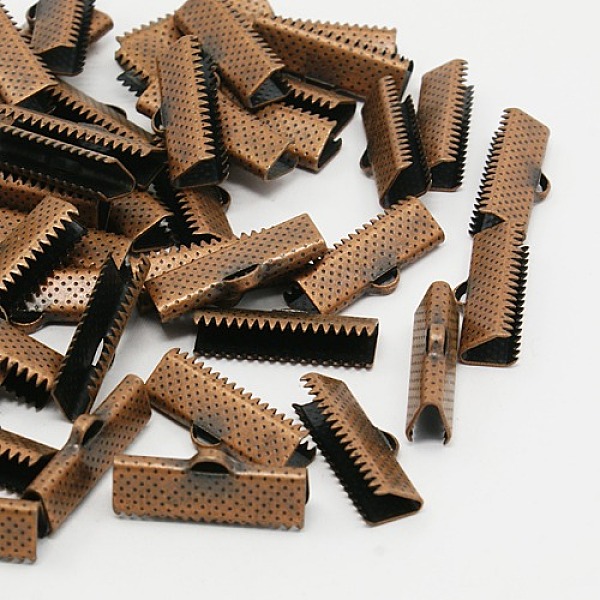 

PandaHall Iron Ribbon Crimp Ends, Red Copper, 8x20mm, Hole: 2mm Iron