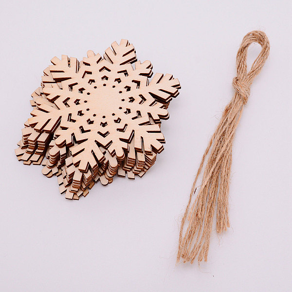 

PandaHall Boxwood Pendants, with Hemp Ropes, Snowflake, for Christmas, BurlyWood, 100x88x2.4mm, Hemp Ropes: 1x365mm Wood Orange