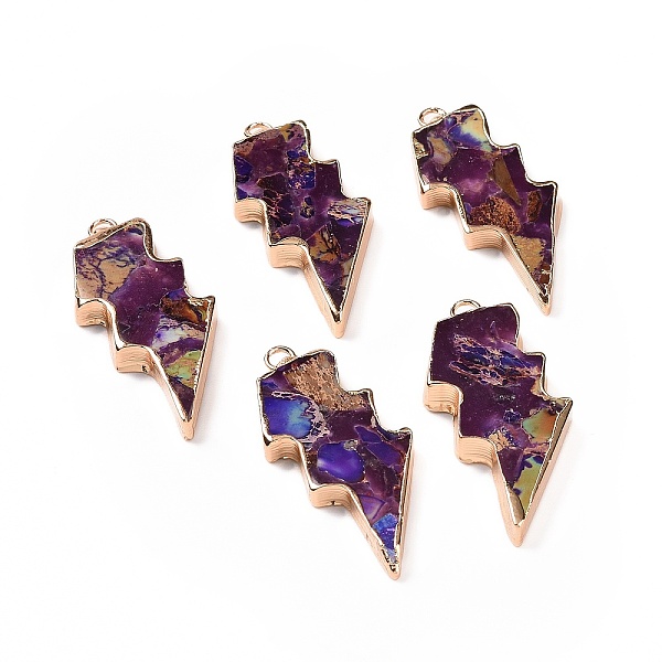 

PandaHall Dyed Natural Imperial Jasper Pendants, Lightning Bolt Charms, with Golden Tone Brass Findings, Indigo, 39.5x16.5x4mm, Hole: 1.8mm..., Purple