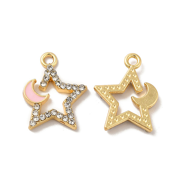 

PandaHall Rack Plating Alloy Rhinestone Pendants, with Enamel, Nickel Free, Star with Moon Charms, Golden, Pearl Pink, 17x13x2mm, Hole..., Clear