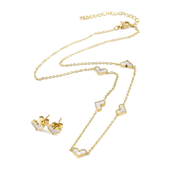 

PandaHall Synthetic Shell Earrings & Pendant Necklaces Sets, 304 Stainless Steel Jewelry Sets for Women, Golden, Heart, 400mm Shell Heart..., White