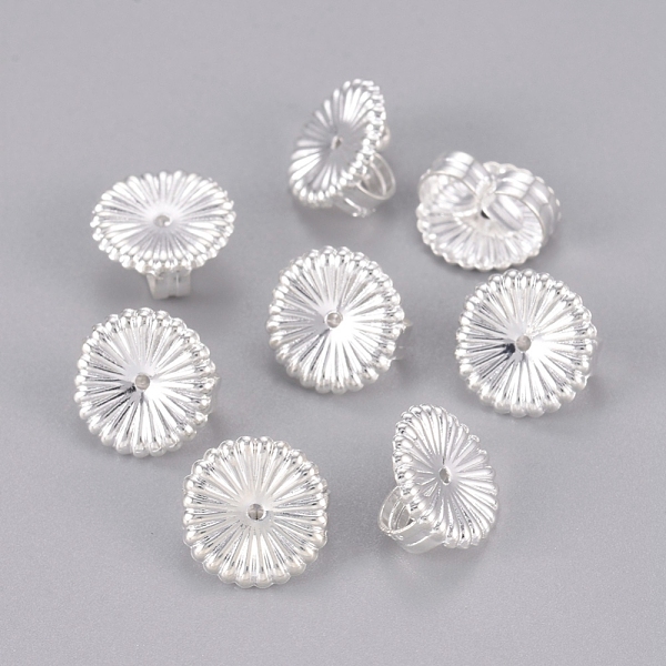 

PandaHall Brass Ear Nuts, Butterfly Earring Backs for Post Earrings, Flower, Silver Color Plated, 9x4.5mm, Hole: 0.8mm Brass