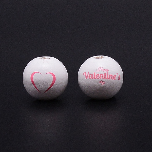 

PandaHall Printed Wood European Beads, Large Hole Beads, Round with Heart and Word Happy Valentine's Day Pattern, Dyed, White, 16x15mm, Hole...